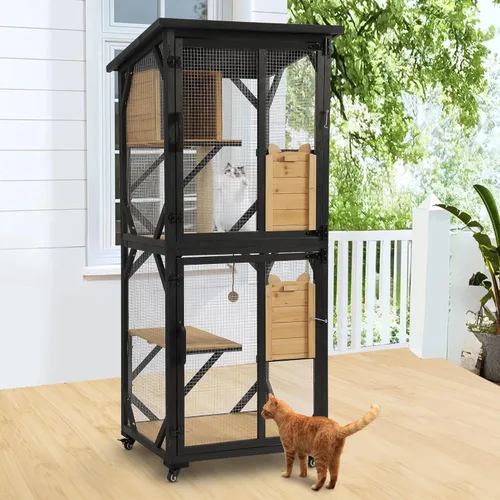 Miniatura 2 de MAGIC UNION Catio de 71 pulgadas de acceso a la ventana para gatos al aire libre, 4 niveles para gatos con ruedas, caja de descanso y techo