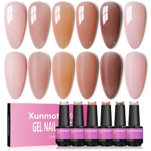 Juego de esmaltes de uñas de gel, 6 colores, color rosa nude, kit de esmalte de uñas LED UV, kit de uñas Minicure para bricolaje, arte de uñas para