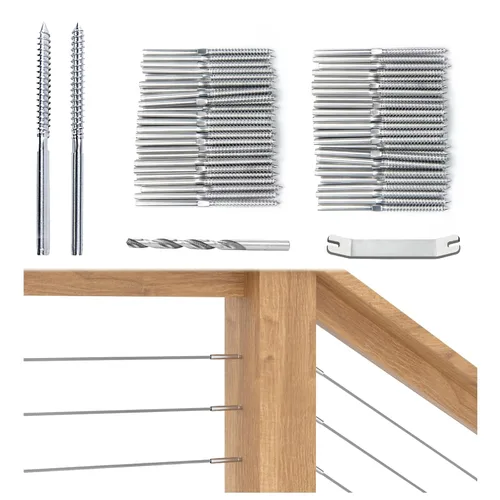 Miniatura 10 de Muzata Paquete de 40 Kit de Herrajes para Barandilla de Cable Negro de 1/8", Tirafondos de Expansión con Rosca Izquierda y Derecha para Poste