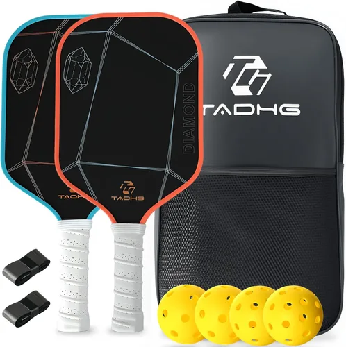 Miniatura 8 de TADHG Juego de 2 paletas de pickleball ligeras de 8.4 onzas con núcleo de panal de abeja, superficie apta para giros, 4 bolas