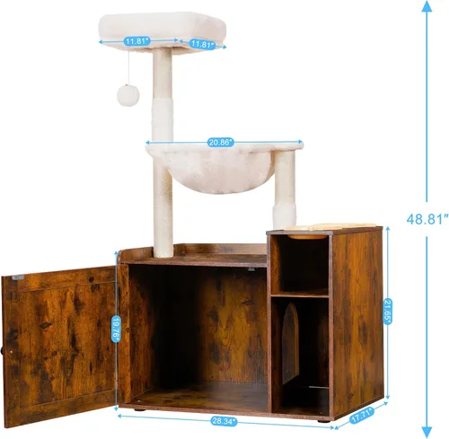 Miniatura 3 de Hey-brother Árbol para gatos con recinto de caja de arena XL, torre para gatos todo en uno para gatos de interior con hamaca grande, cama, estación