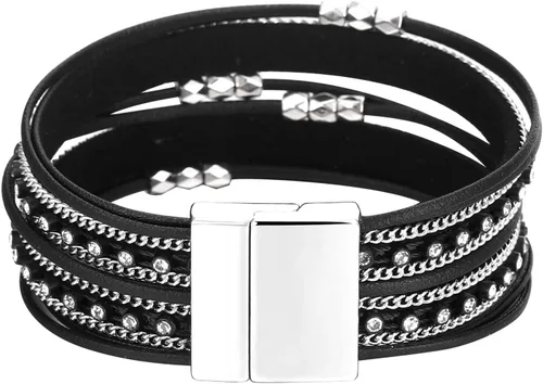 Miniatura 5 de Fesciory - Pulseras de cuero para mujer, cuentas de cristal, diseño de leopardo, estilo bohemio, múltiples niveles