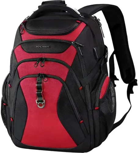Miniatura 11 de KROSER Mochila de viaje para laptop de 18.4 pulgadas XXXL mochila para juegos con carcasa rígida Saferoom bolsillos RFID repelente al agua, mochila