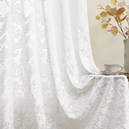 Miniatura 18 de Cortinas traslúcidas blancas bordadas florales de 63 pulgadas, cortinas de gasa con bolsillo para barra para sala de estar, dormitorio, paneles