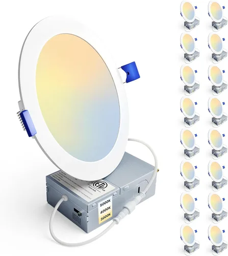 Miniatura 13 de Ensenior 16 Pack 3 Inch LED Recessed Ceiling Light, Dimmable, 2700K-5000K 5CCT, 500LM 6W 120V, High Brightness Canless Wafer Downlight - ETL&FCC&IC
