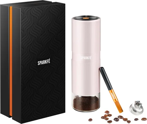 Miniatura 8 de Molinillo de café eléctrico portátil, molinillo de mano recargable con rebabas cónicas de acero inoxidable, ajustes de molienda ajustables