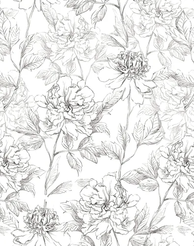 Miniatura 9 de JiffDiff Papel tapiz floral en blanco y negro con peonías removibles para despegar y pegar, papel de pared con diseño de flores esbozado