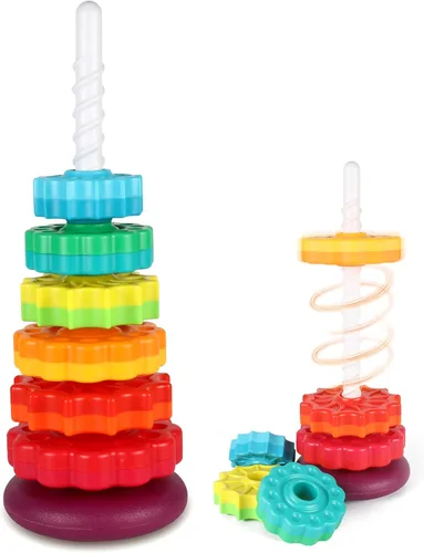 JUXUE Juguete Giratorio, Juguetes de Apilar Arcoíris para Niños Pequeños de 1 a 3 años, Juguetes de Apilar Anillos para Bebés de 6 a 12 Meses,