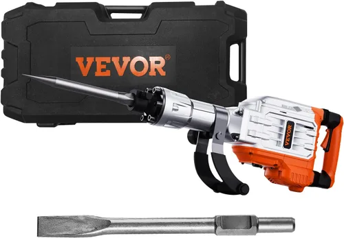 Miniatura 9 de VEVOR - Martillo eléctrico para demolición, de 3,500 W máximo y 1,900 BPM, con 2 cinceles, estuche, guantes y mango delantero giratorio de 360°
