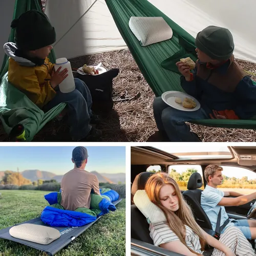 Miniatura 8 de Almohada de viaje de espuma viscoelástica de 9.8 x 15.7 pulgadas, almohada compacta de campamento, estable y de apoyo, funda lavable de doble capa