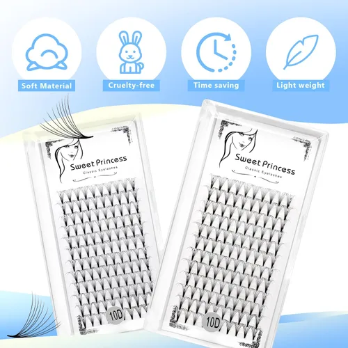 Miniatura 5 de 12 filas, 120 extensiones de pestañas postizas de volumen prefabricadas 10D, grosor de 0.003 in, rizo D, color negro, suaves, individuales, pestañas