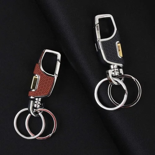 Miniatura 6 de homEdge Llavero resistente, paquete de 2 llaveros de automóvil con 2 llaveros de metal, mosquetón, negro y marrón