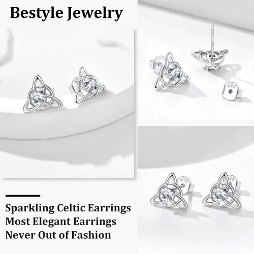Miniatura 3 de Bestyle Pendiente celta de plata de ley 925 con piedras para mujeres y niñas, bonito adorno de nudo celta con piedra natal encanto, joyería