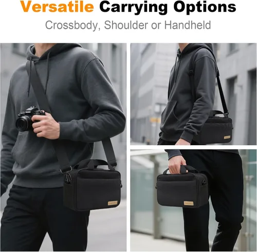 Miniatura 4 de Lacdo Funda compacta para cámaras SLR/DSLR y sin espejo, compatible con Canon, Nikon, Sony, Panasonic, cámaras y lentes Olympus, bolsa de hombro