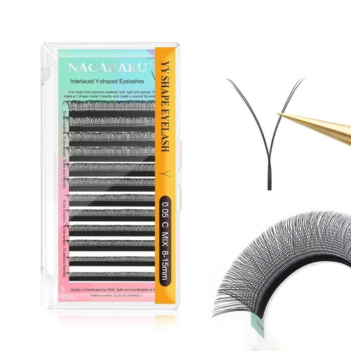 Miniatura 120 de Suministros de extensiones de pestañas NAGARAKU yy, pestañas falsas 0.05mm rizado D, bandeja mixta 8-12mm, prefabricadas 4D, abanico fácil, volumen