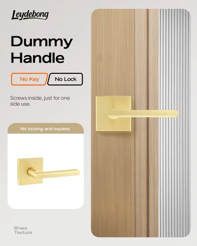Miniatura 5 de Leydebong Paquete de 1 manija de puerta simulada en latón satinado, manijas interiores que no giran, manijas interiores reversibles resistentes