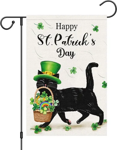Miniatura 7 de Louise Maelys Bandera de jardín con texto en inglés «Happy Labor Day» de doble cara vertical, arpillera con gato negro pequeño, jardín, patio, casa