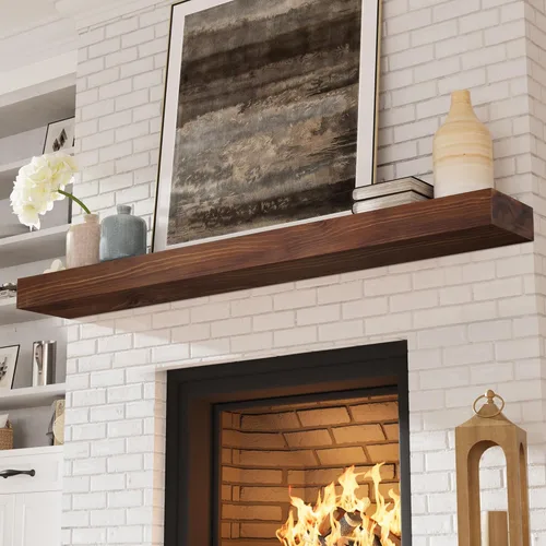 Miniatura 13 de Eshoma - Repisa para chimenea artesanal; estante sólido para colocarse sobre la chimenea; estante flotante montado en la pared con soportes Nogal