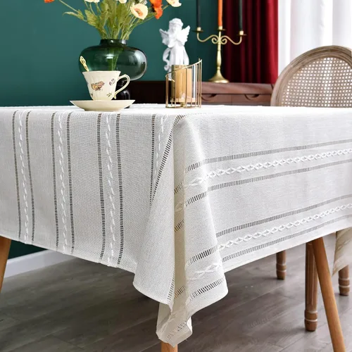 Miniatura 9 de NEWISHER Mantel cuadrado pequeño bordado rústico de 20 x 20 pulgadas, mantel de tela jacquard a rayas lavable para mesa de comedor para mesita