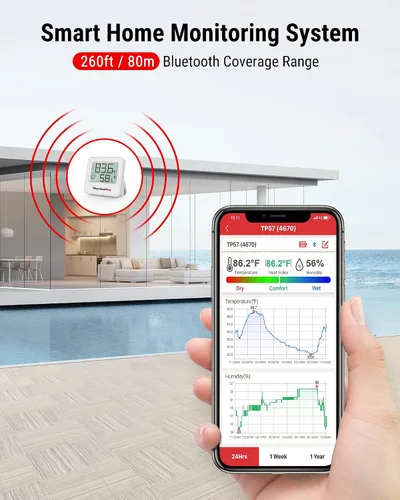 Miniatura 4 de ThermoPro TP357 - Termómetro higrómetro digital para interiores de 260 pies, termómetro Bluetooth medidor de humedad con aplicación inteligente