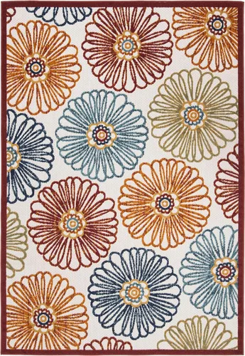 Miniatura 7 de SAFAVIEH Alfombra lavable para exteriores, redonda, 4 pies, color crema y rojo, no desprende pelusa y fácil de limpiar, ideal para patio, patio