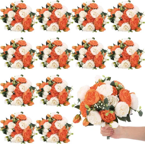 Miniatura 10 de Hoteam 24 paquetes de flores artificiales de peonías artificiales para boda, ramo de peonías de seda, arreglos florales falsos para novia, arreglos