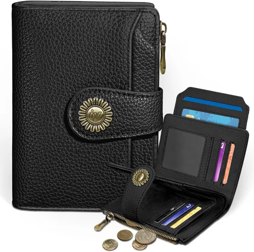 Miniatura 38 de Icycay Cartera pequeña para mujer, plegable con bloqueo RFID, soporte para tarjetas de crédito, bolsillo con cremallera para monedas, piel