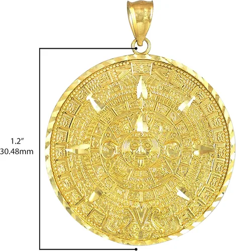 Miniatura 4 de 14K Yellow Gold Round Aztec Mayan Calendar Charm Pendant - Choice of Pendant