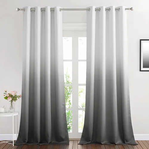 Miniatura 34 de NICETOWN Cortinas Oscurecedoras de 84 pulgadas de Largo para Sala de Estar, Cortinas de Privacidad Ombré Blanco y Negro con Ojales para Blanco a
