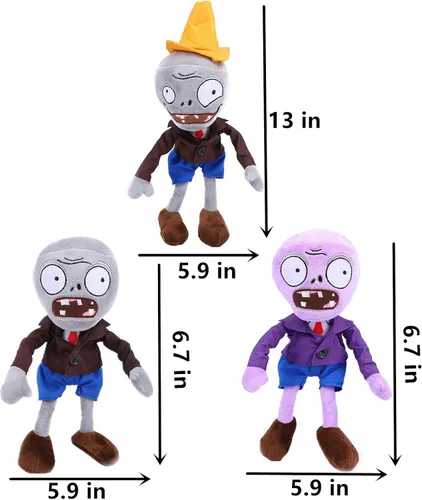 Miniatura 5 de JHESAO 6 piezas de plantas y zombis PVZ - Juego de plantas de peluche de juguete Peashooter Purple Gray Conehead Zombi, 1 2 muñecos de peluche