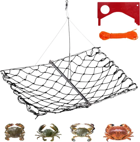 1 paquete de trampa para cangrejos, red de cangrejo moldeable con clip de cebo plegable con calibre rojo y clip de cebo para Dungeness, cangrejos