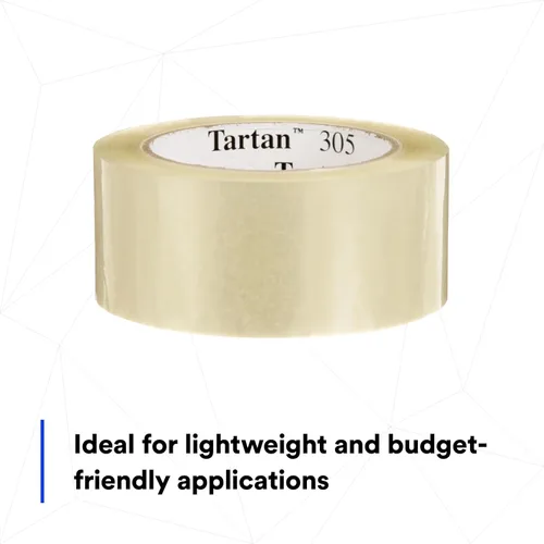 Miniatura 5 de 3M Cinta de sellado de cajas de tartán 305, transparente, ligera, duradera, 1.88 in x 109.36 yardas (1.890 in x 328.1 ft), 36 rollos por caja