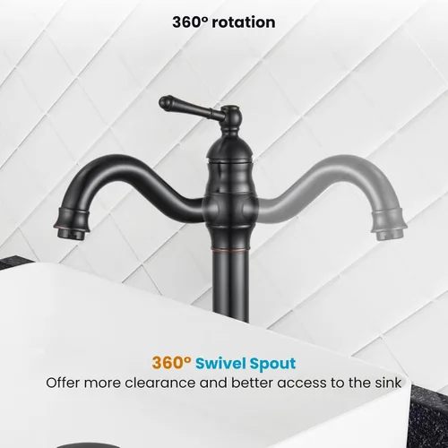 Miniatura 5 de gotonovo Grifo para Lavabo Tipo Vasija de Una Sola Manija Giratorio 360° Grifo de Baño de Un Agujero Estilo Granja Grifo de Tocador para Lavabo Tipo