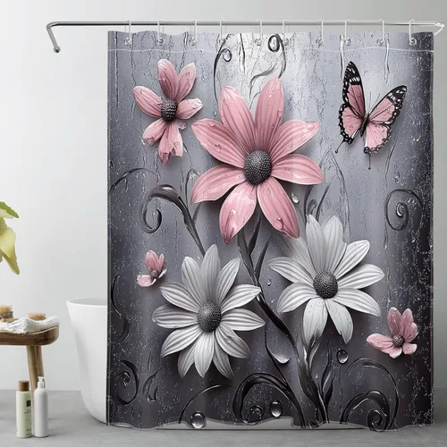 Miniatura 35 de LB Get Naked - Cortina de ducha pequeña de 48 x 68 pulgadas, forro de cortina de ducha de tamaño medio azul y rosa, cortinas de ducha estrechas