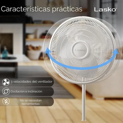 Miniatura 3 de Lasko Ventilador oscilante de pedestal – Ventilador de pie para dormitorio, sala de estar y oficina en casa – Altura ajustable – 3 velocidades