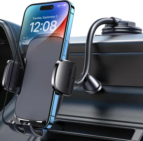 FESIYOYE Soporte de teléfono para automóvil [brazo flexible de 6.2 pulgadas] Soporte de teléfono celular para salpicadero del parabrisas [succión