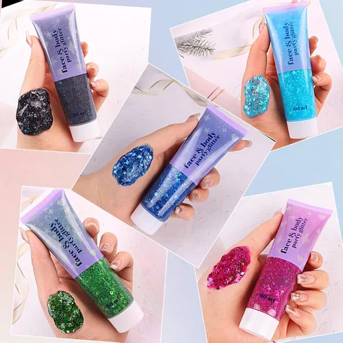 Miniatura 4 de Brillantina gruesa y fina mezclada con gel para cantantes, conciertos, rave, fiesta, maquillaje, secado rápido y de larga duración, lentejuelas