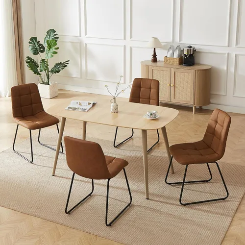 Miniatura 25 de HIPIHOM Mesa de comedor moderna de granja de 47.2 pulgadas, mesa de comedor rectangular de madera con patas de metal para 4 personas para comedor