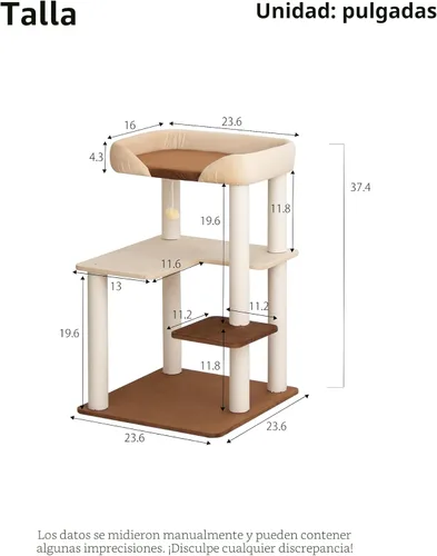 Miniatura 9 de Árbol para gatos para gatos grandes, torre moderna amigable para gatos mayores con estantes anchos, postes rascadores de algodón, base súper
