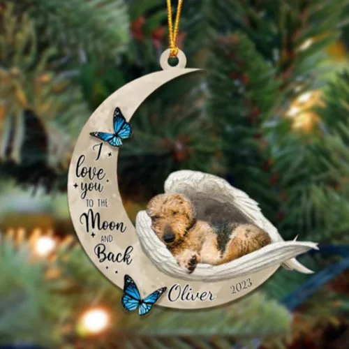 Miniatura 41 de Adorno colgante personalizado de ángel durmiendo en la luna, perro sabueso afgano, nombre personalizado, acrílico impreso en 2D plano – cumpleaños