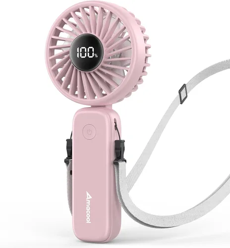 Miniatura 10 de AMACOOL Ventilador portátil de mano con motor dual, 12 aspas, potente ventilador de mano de 4 velocidades, plegable, ventilador de enfriamiento Rosa