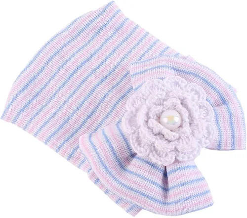 Miniatura 2 de HUIXIANG Gorro para recién nacido de algodón suave para niña, con gorro de lazo grande, bebé