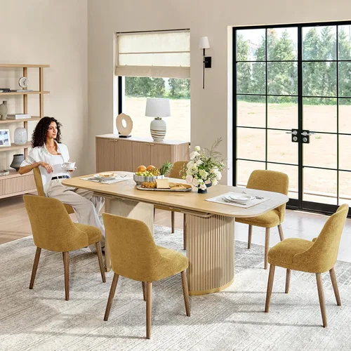 Miniatura 9 de HULALA HOME Juego de 2 sillas de comedor tapizadas de tela azul marino con patas de madera maciza, respaldo acolchado, sillas decorativas modernas