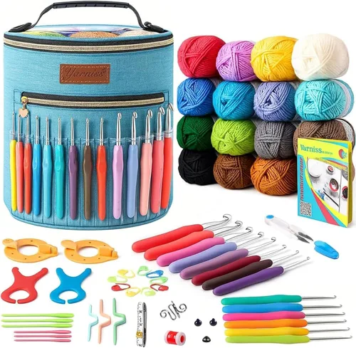 Miniatura 15 de Juegos de ganchillo Yarniss con hilo, 1120 yardas de carretes de hilo de ganchillo suave, 10 tamaños de ganchos de ganchillo ergonómicos con bolsa