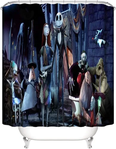Miniatura 4 de Juego de 4 cortinas de ducha de Navidad para niños, decoración de Halloween y Navidad con 12 ganchos de cortina para baño, impermeable, 71 x 71