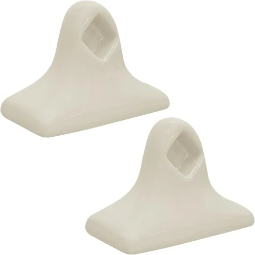 Paquete de 2 soportes de toalla de porcelana de cerámica beige – Retro vintage de mediados de siglo moderno soporte de toalla de respaldo plano