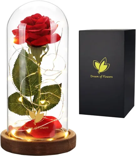 Miniatura 8 de Regalos para mamá, decoración de San Valentín, rosas de La Bella y la Bestia con 40 luces LED, rosa en cúpula de cristal, rosas encantadas, flores
