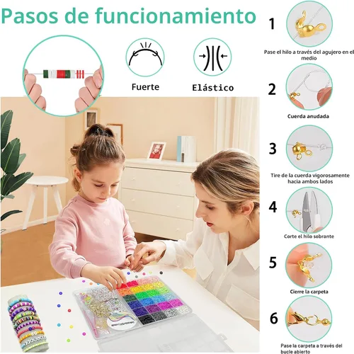 Miniatura 6 de YMSDZHL Kit de Fabricación de Pulseras con Más de 6000 Cuentas de Arcilla, 24 Colores de Cuentas Planas DIY Preppy para Hacer Joyas de Amistad