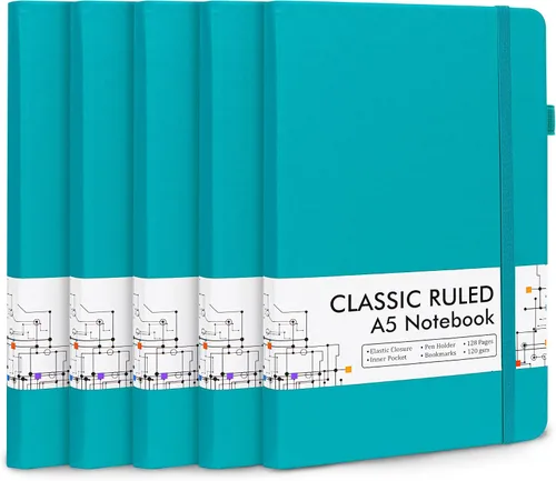 Miniatura 14 de Feela - Paquete de 5 cuadernos en blanco de tapa dura para la escuela, cuadernos de negocios clásicos con líneas cuadriculadas y soporte