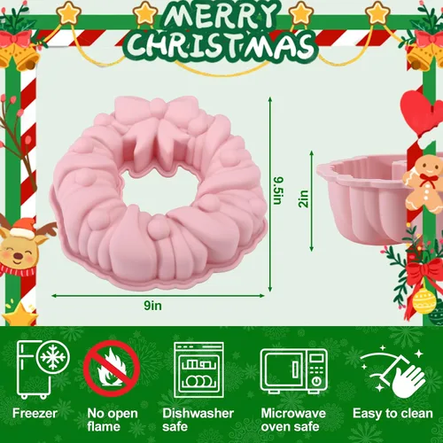 Miniatura 5 de Palksky Moldes de silicona con forma de lazo de 9.5 pulgadas, antiadherentes, perfectos para pasteles de Navidad y cumpleaños Rosa